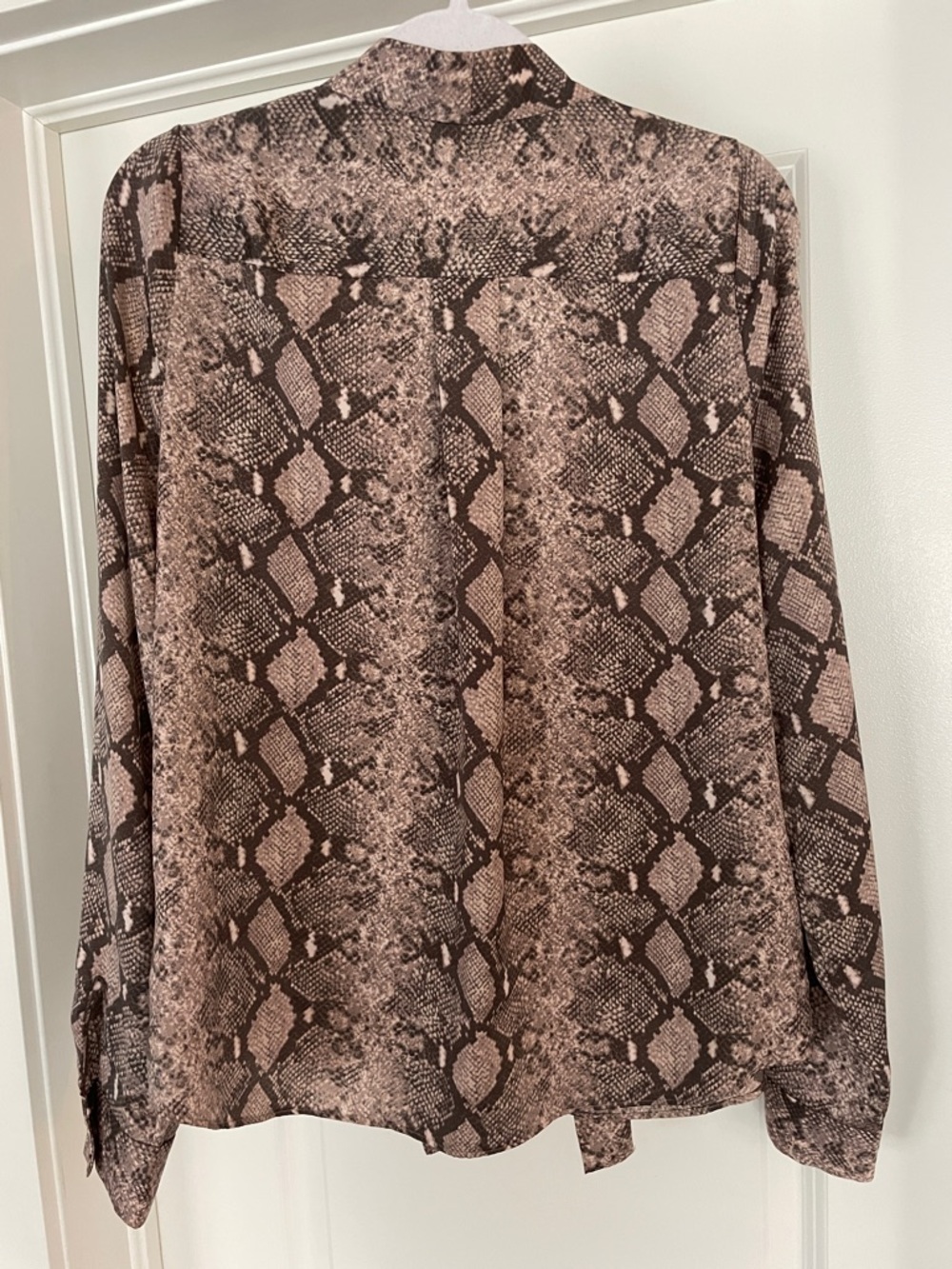 Stella & Dot Taupe and Brown Snake-Print Tie-Neck Blouse - Picture 13 of 16